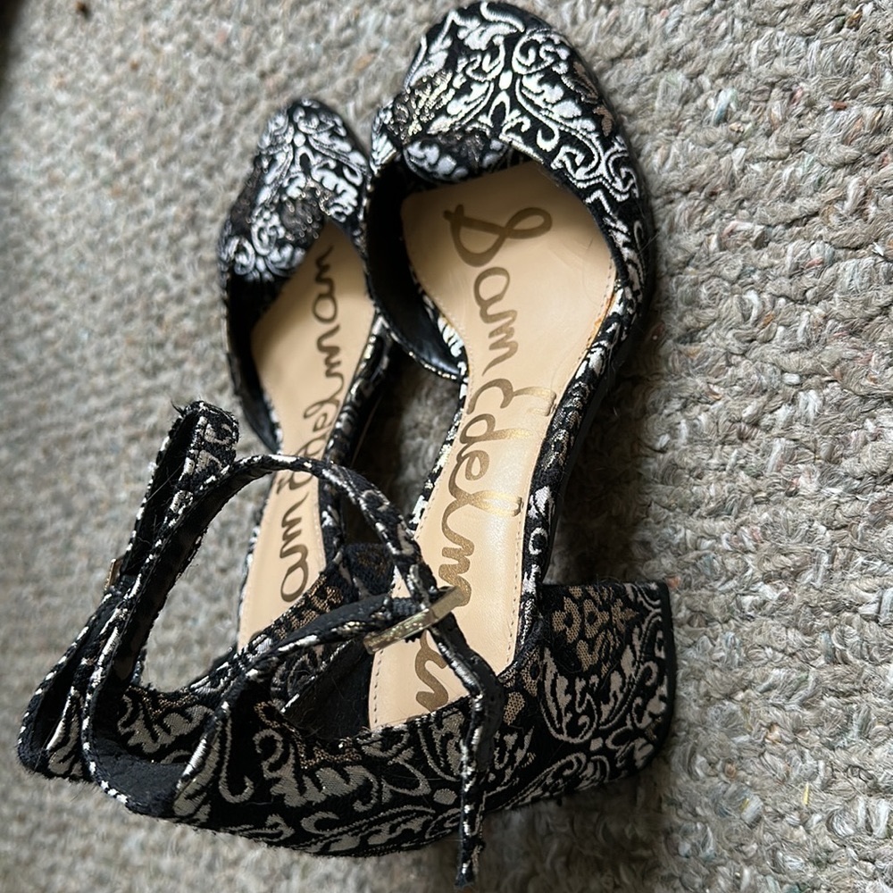 Sam Edelman jacquard print metallic heeled sandals
